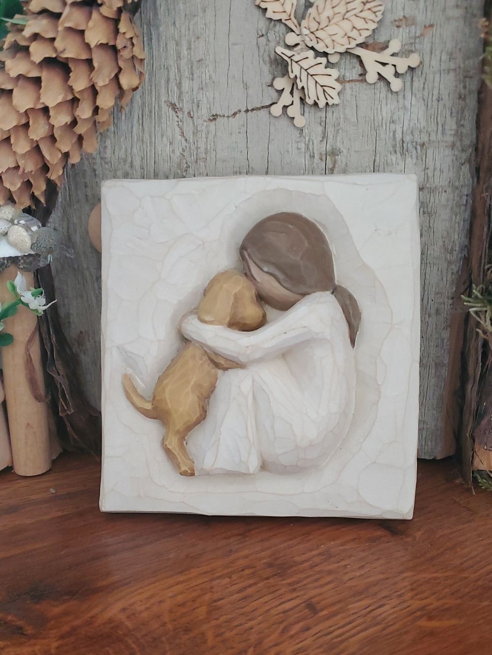 FREE ADD ON - Willow Tree "Truly A Friend" Wall Plaque 2003 - Girl Hugging Dog